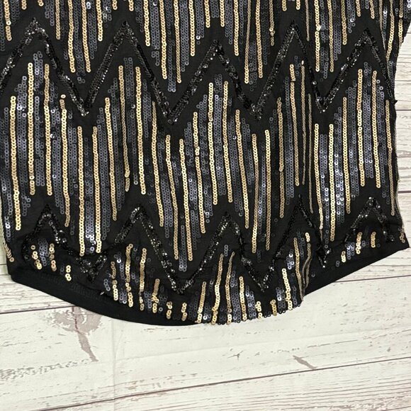Miss Me Cocktail Hour Top Blk Gld Blue Sequins XS - Picture 7 of 7